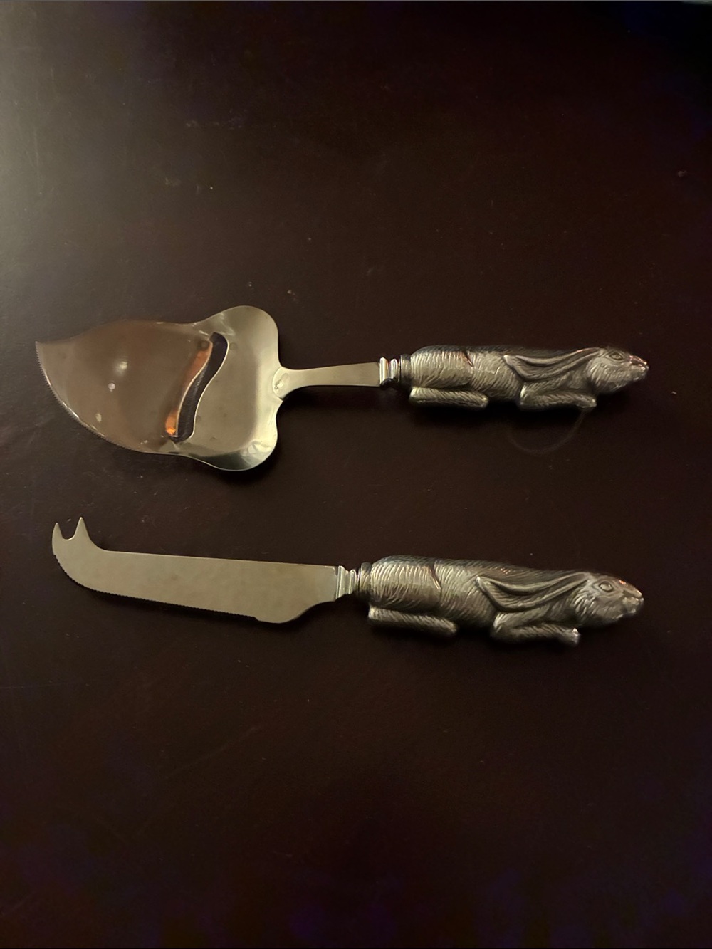 Decorative Rabbit-Handled Cheese Knife and Server Set - Silver Arthur Court